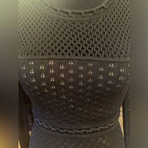 VENUS Black Mesh and Rhinestone Long Sleeve Body Con Midi Dress ~ Size Medium